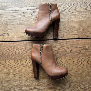 NWOT Aldo Genuine Leather Cognac Brown Platform Heeled Ankle Boots